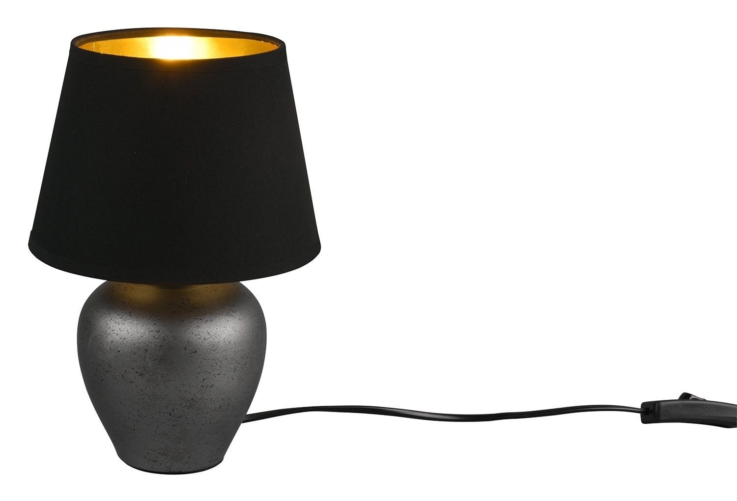 Höhe Reality Schwarz, Leuchtmittel, ohne ABBY, Goldfarben, Tischleuchte Tischlampe, Keramik, 26 cm, 1-flammig Leuchten