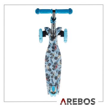 Arebos Cityroller Scooter höhenverstellbar, klappbar, LED-XXL Räder, Tritt-Bremse
