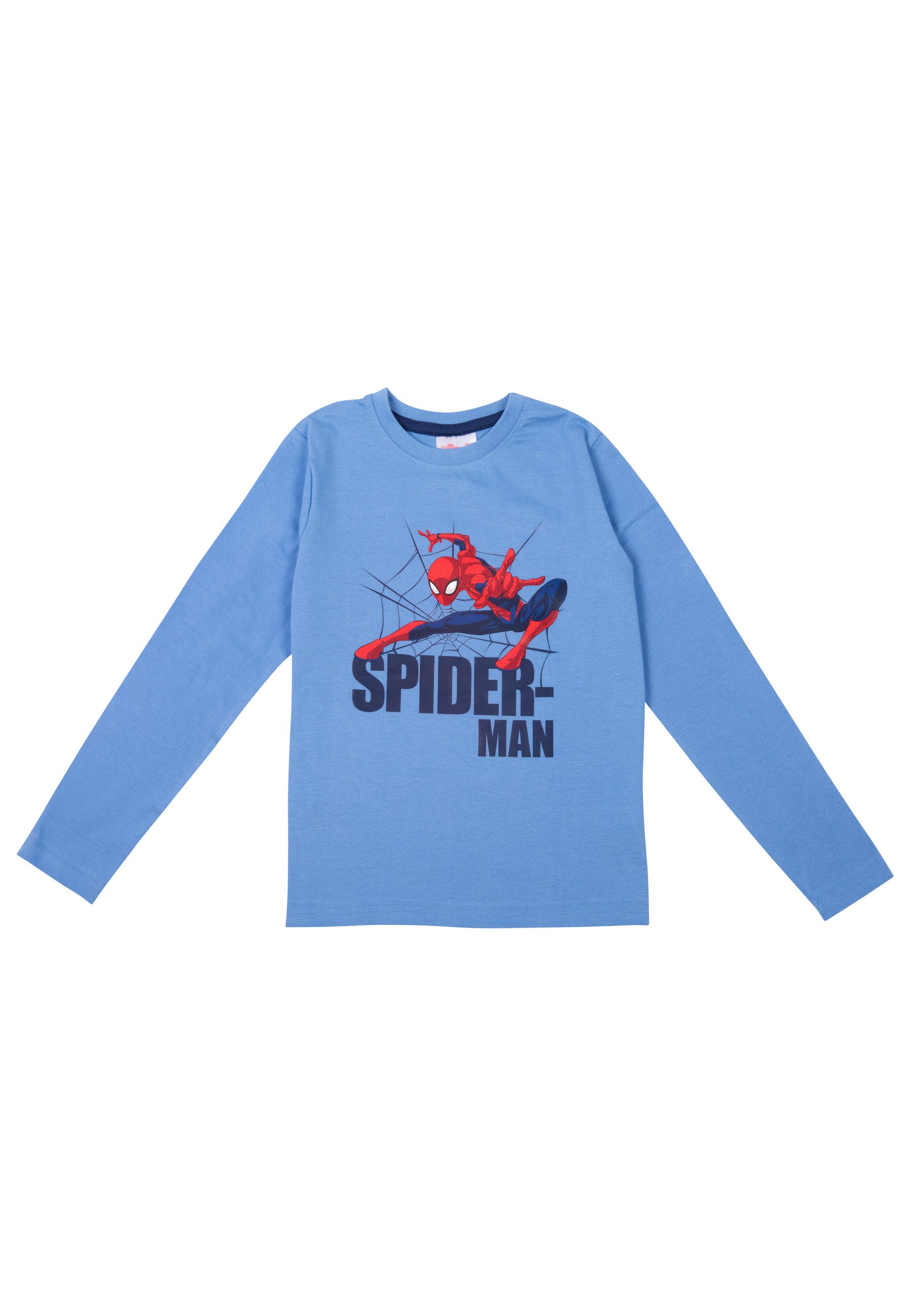 United Labels® Schlafanzug Marvel Spider-Man Schlafanzug für Jungen Langarm Blau/Schwarz