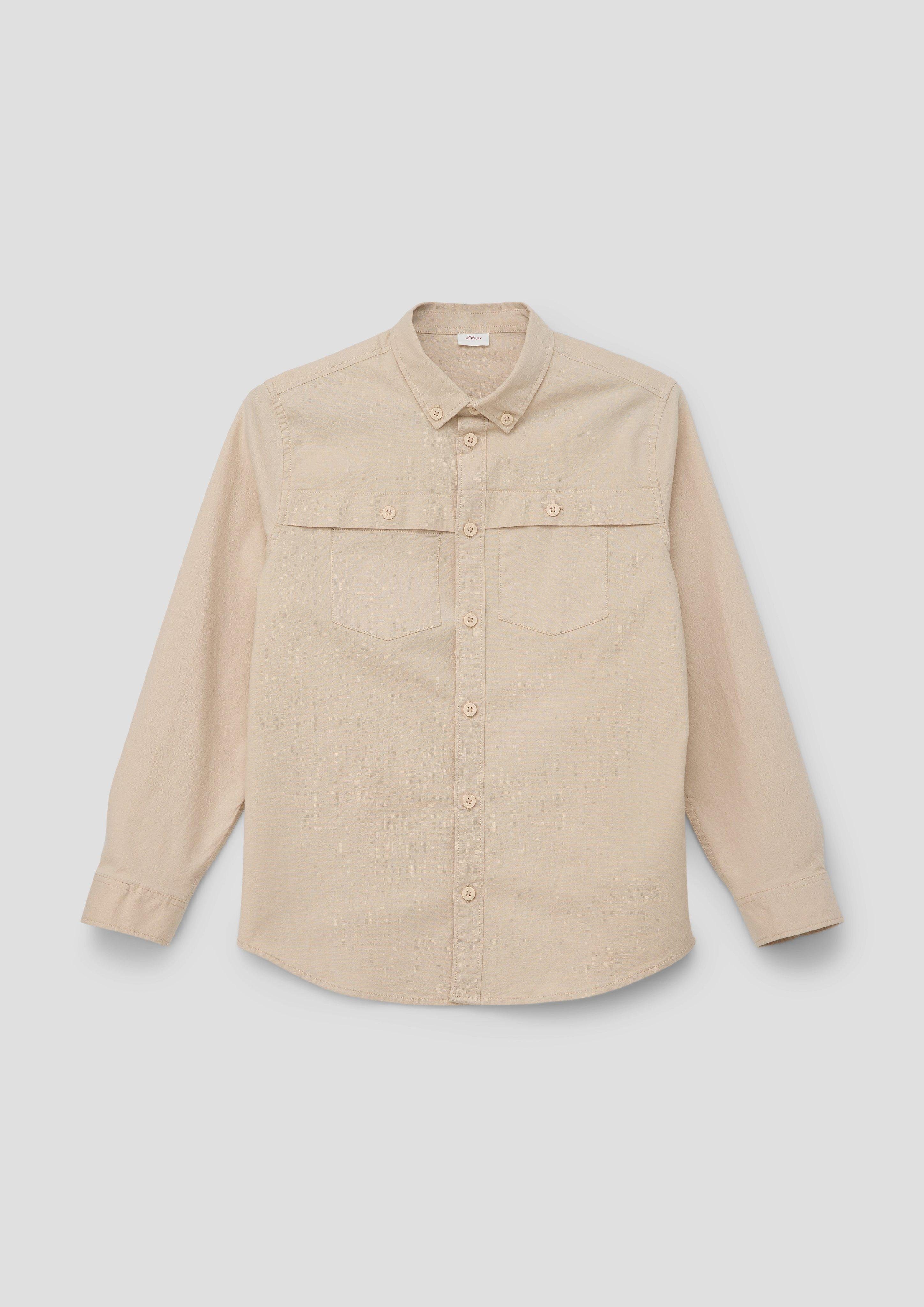 beige Langarmhemd Oxford-Hemd Pattentaschen s.Oliver mit