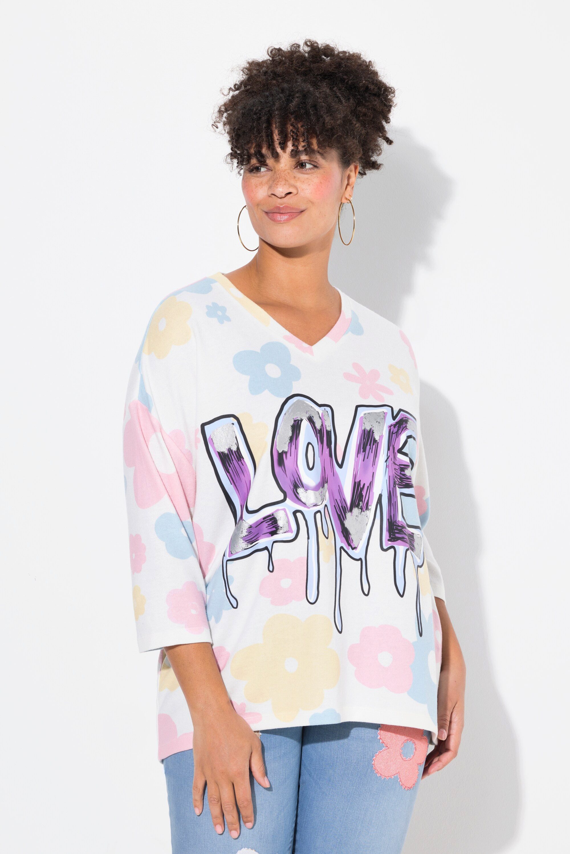 MIAMODA Strickpullover Pullover oversized Blumen glänzendes günstig online kaufen