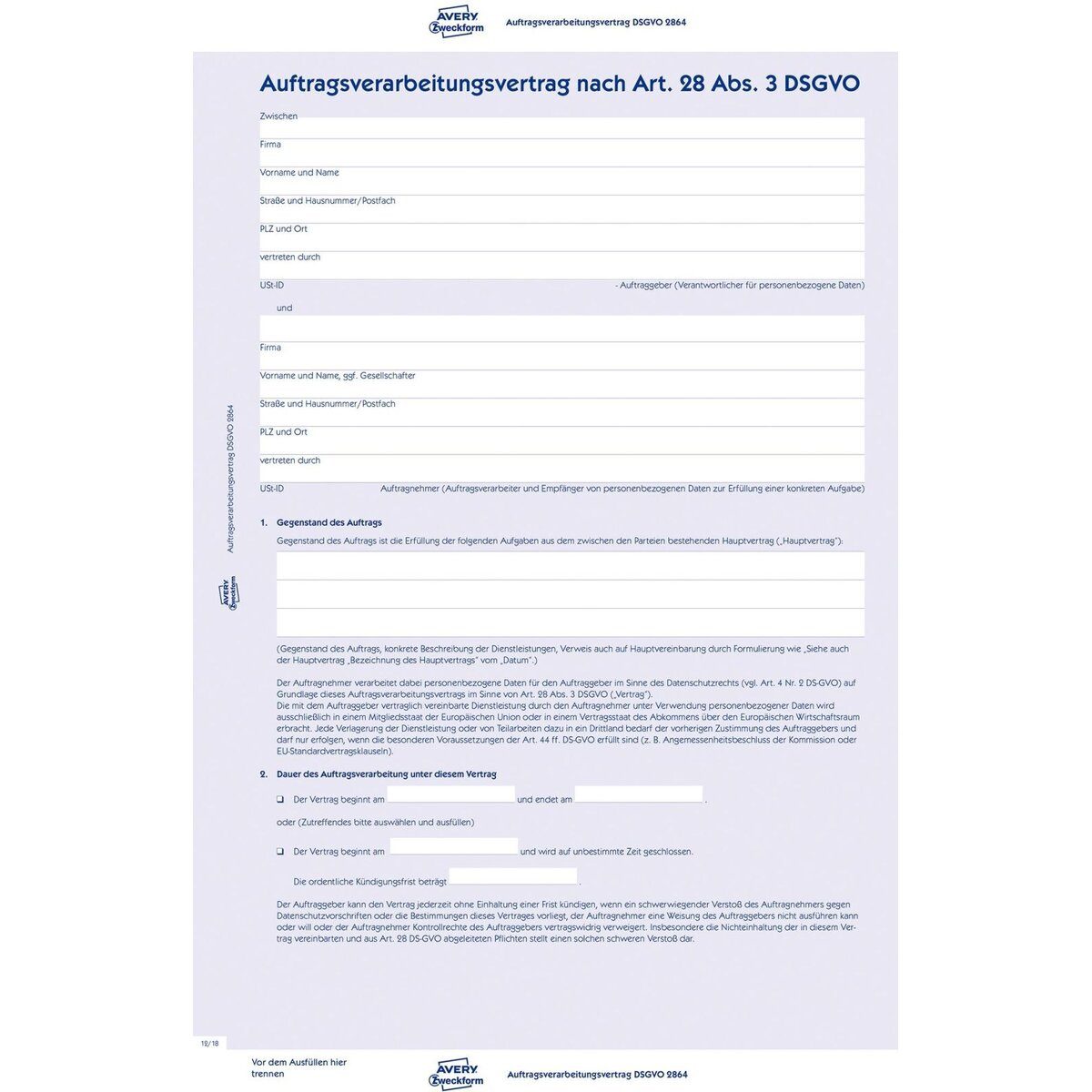 Avery Zweckform Formularblock Auftragsverarbeitungsvertrag A4 4-seitig