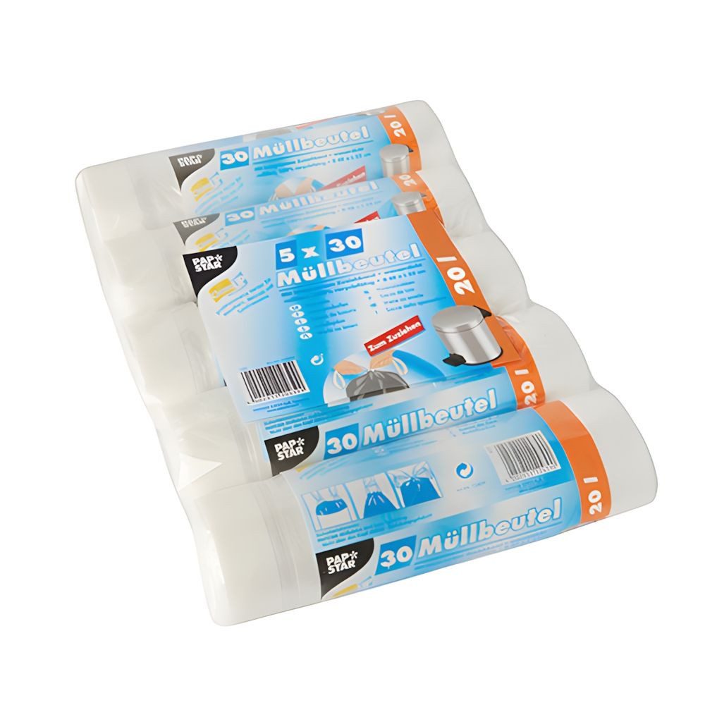PAPSTAR Müllbeutel 750 x Müllbeutel mit Zugband HDPE 20 l 55 x 48 cm transparent 14 my