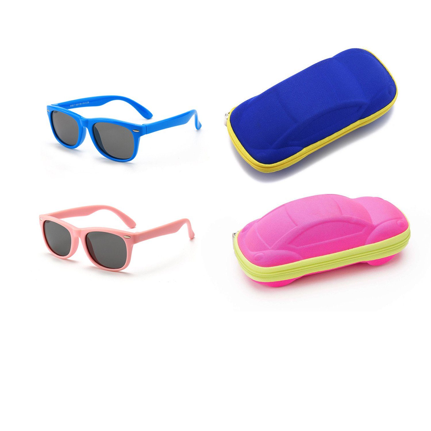 Blau+Rosa Kinder Olotos 100% Schutz mit Brillenetui Brille Mädchen für Sonnenbrille UV400 Gummi Sonnenbrille Jungen