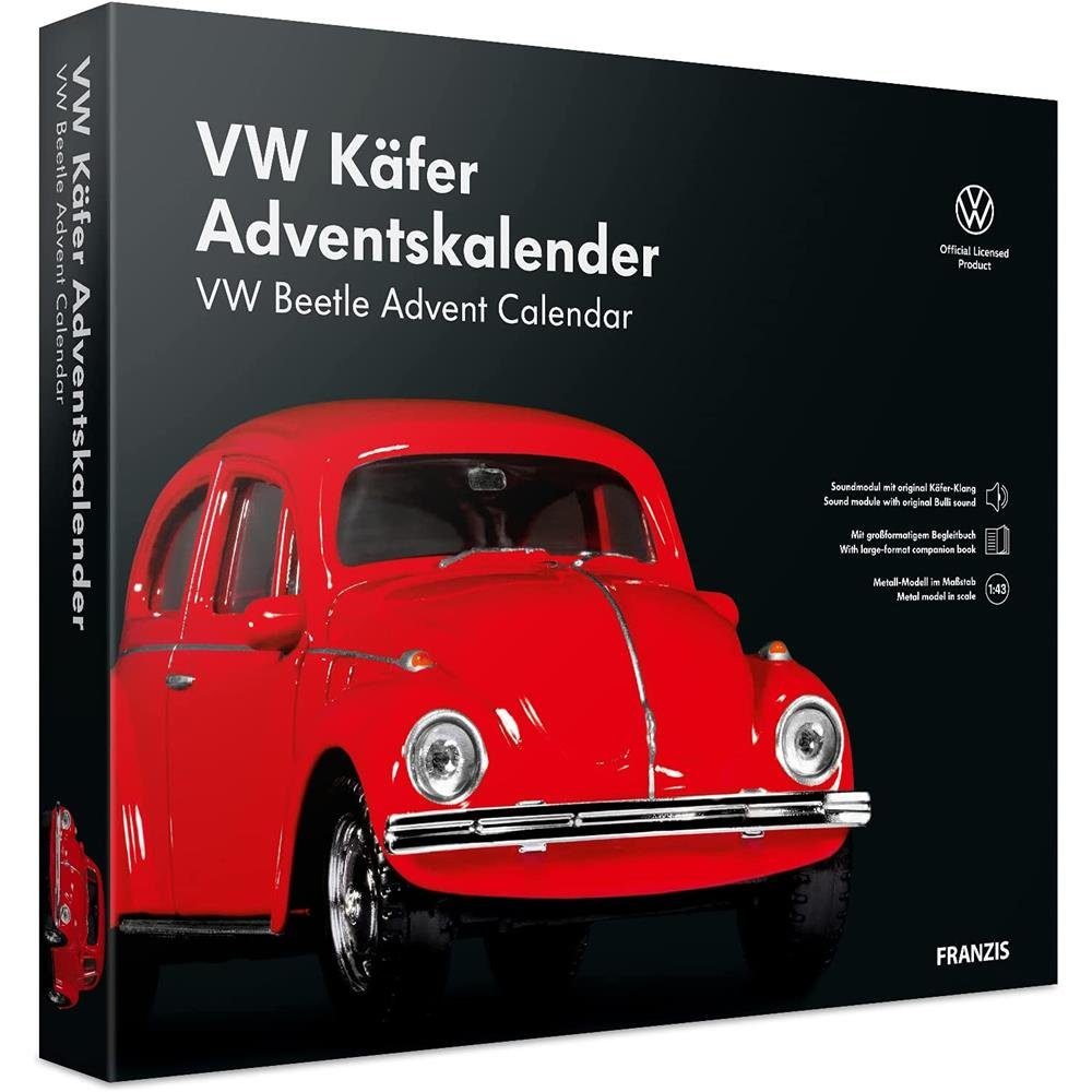 Franzis Adventskalender VW Modellbausatz, Metall, Rot, mit Sound Käfer, Maßstab aus 1:43