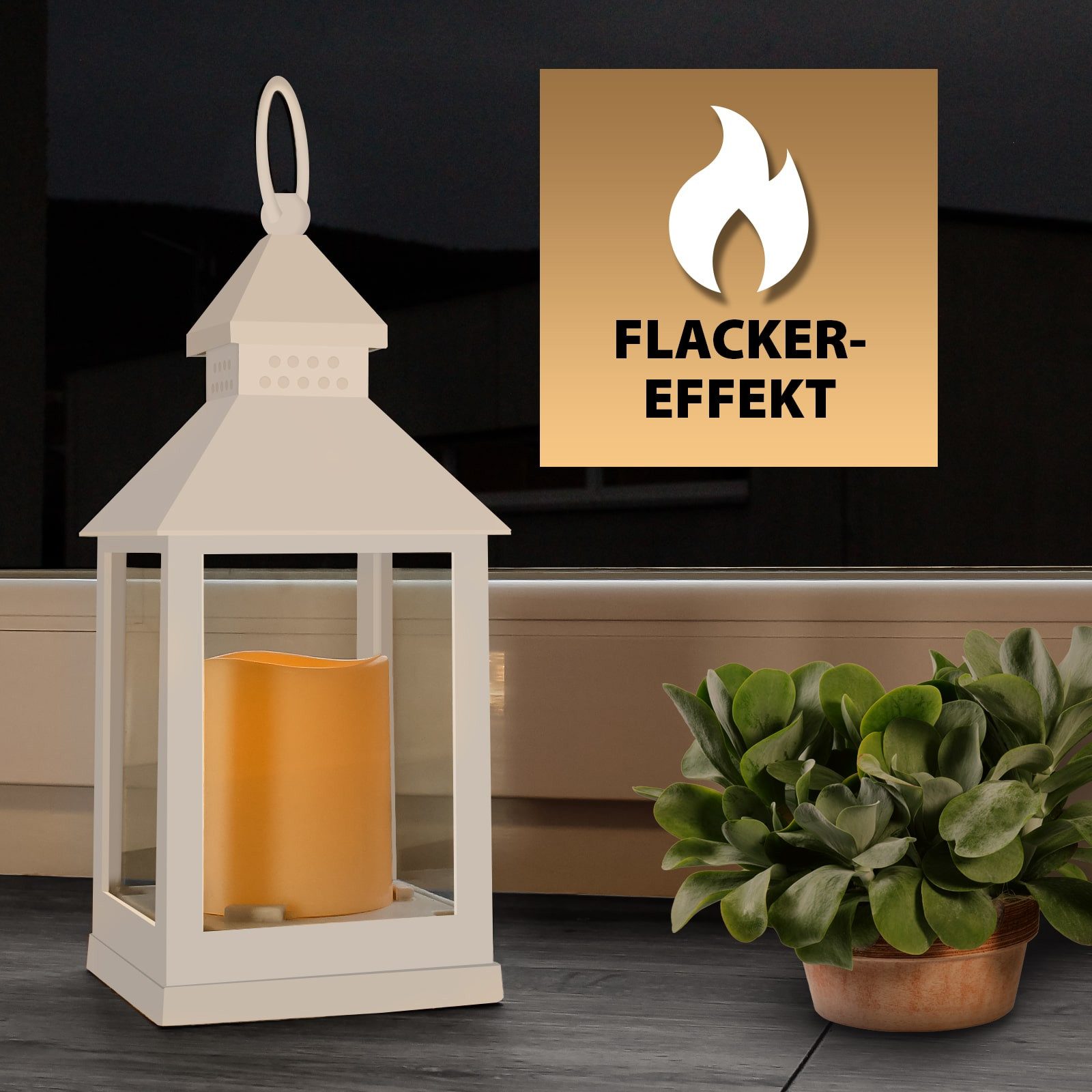 EAXUS LED Laterne Windlicht mit realistischem Flammeneffekt, LED fest integriert, warmweiß, 360° drehbarer Aufhängering, täuschend echte LED-Kerze