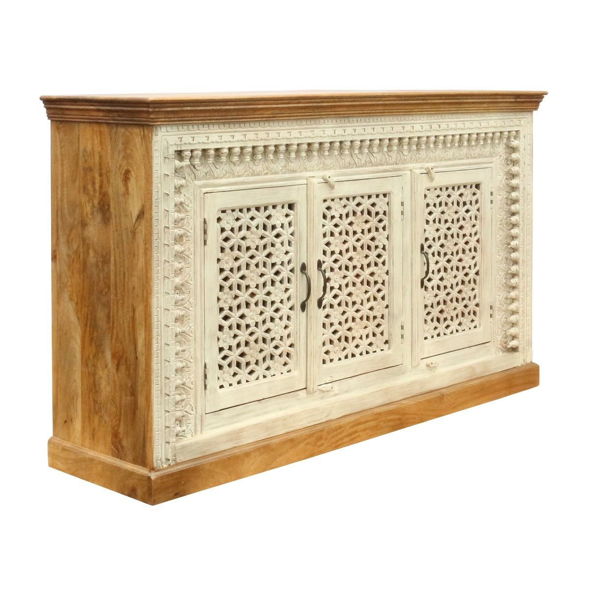Oriental Galerie Unterschrank Indien Sideboard Santosh Braun Weiß 165 cm Anrichte Esszimmer, Kommode Flur, Schuhschrank