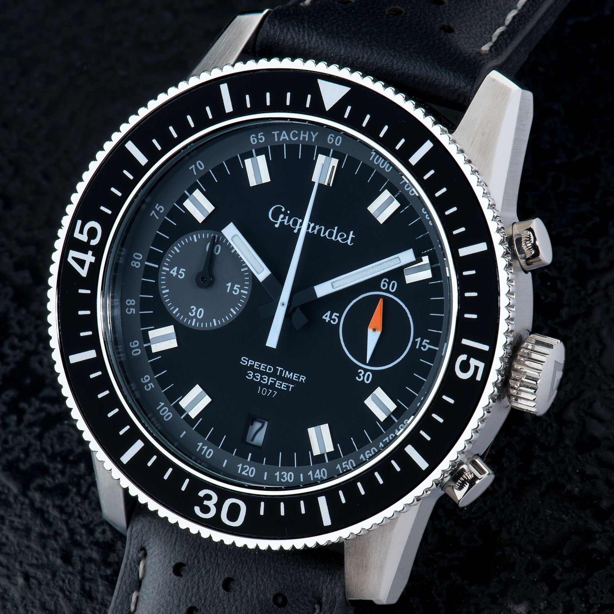 Gigandet Chronograph Armbanduhr, Herrenuhr, Sportuhr, 44mm, SPEED TIMER G7-009, Mineralglas, Datumsanzeige, Lederband, 10bar/100m wasserdicht