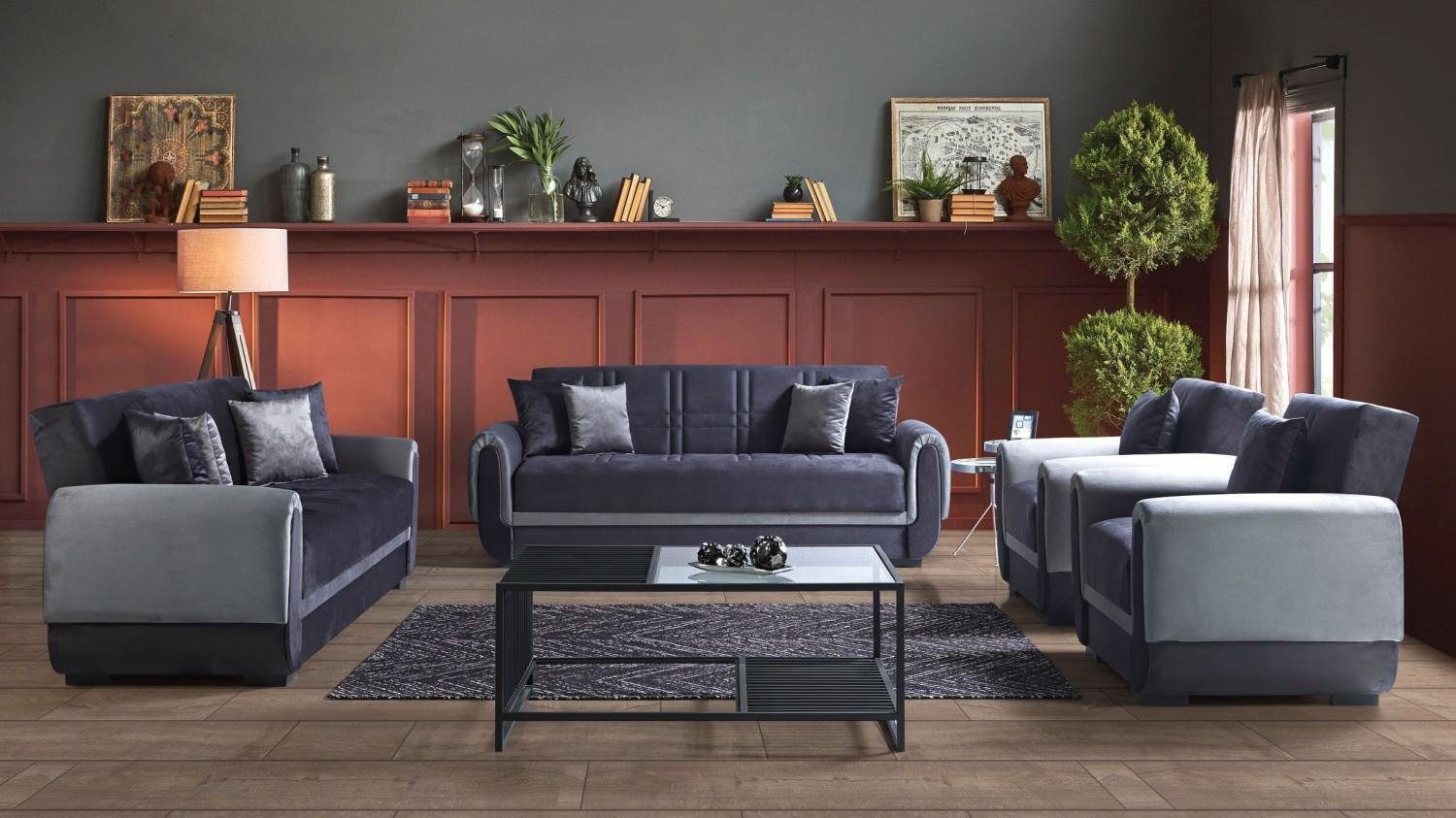 JVmoebel Wohnzimmer-Set Sofagarnitur 3+2+1+1 Sitzer Textil Modern Komplett Sessel Sofa, (3 Sitzer / 2 Sitzer / 2x Sessel), Made In Europe | Wohnwände