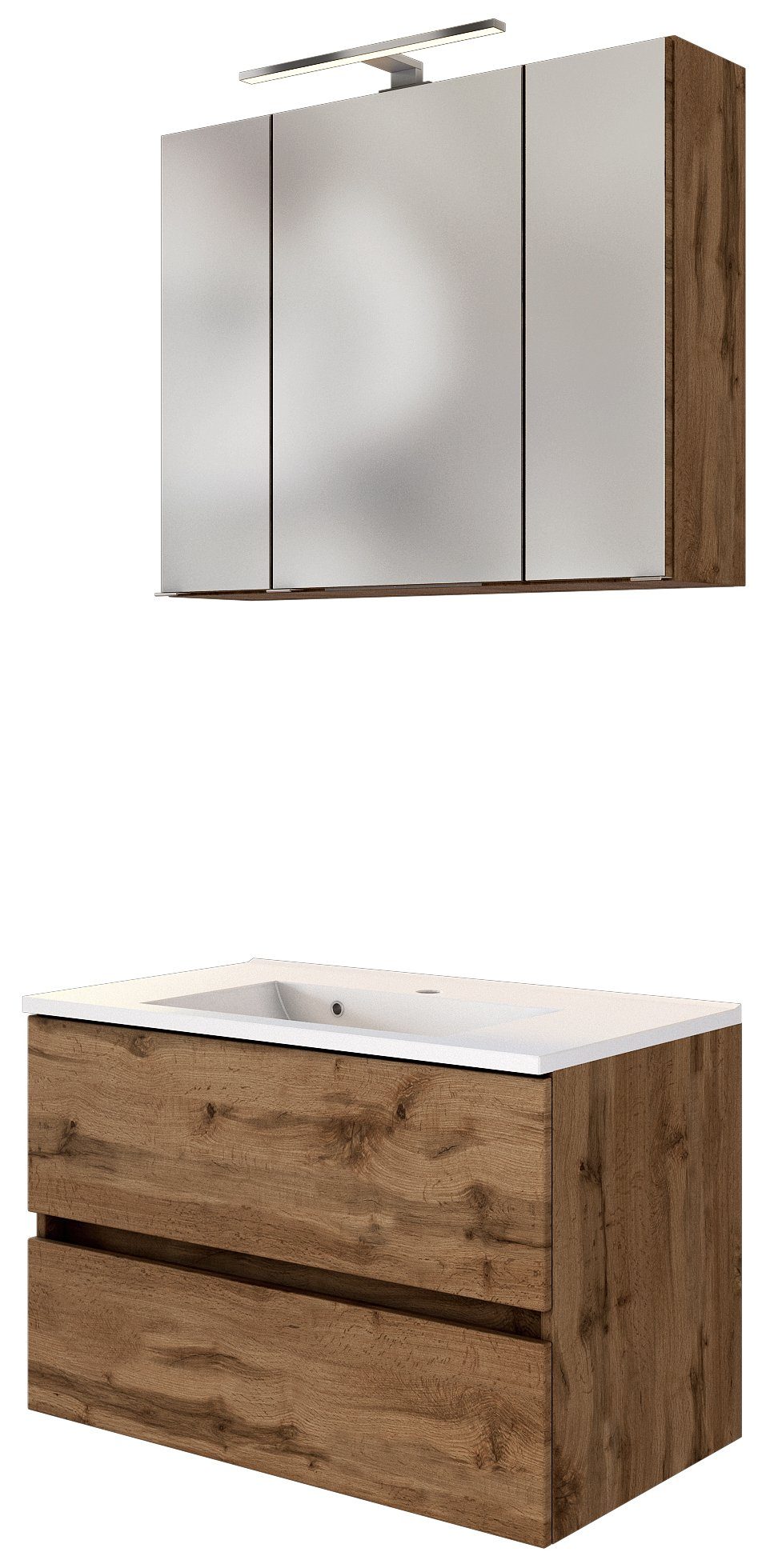 HELD MÖBEL Badmöbel-Set Waschtisch-Set Baabe 80 cm Wotaneiche/Wotaneiche