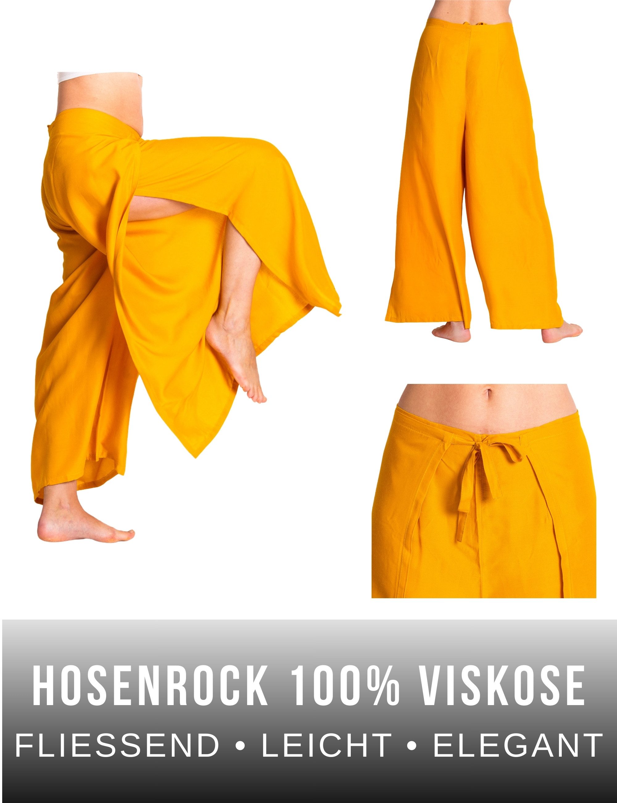 PANASIAM Palazzohose Hosenrock Damen aus leichter Viskose - elegante weite Palazzo Hose Wickelhose einfarbig - gerader Schnitt - luftige Sommerhose Boho Stil