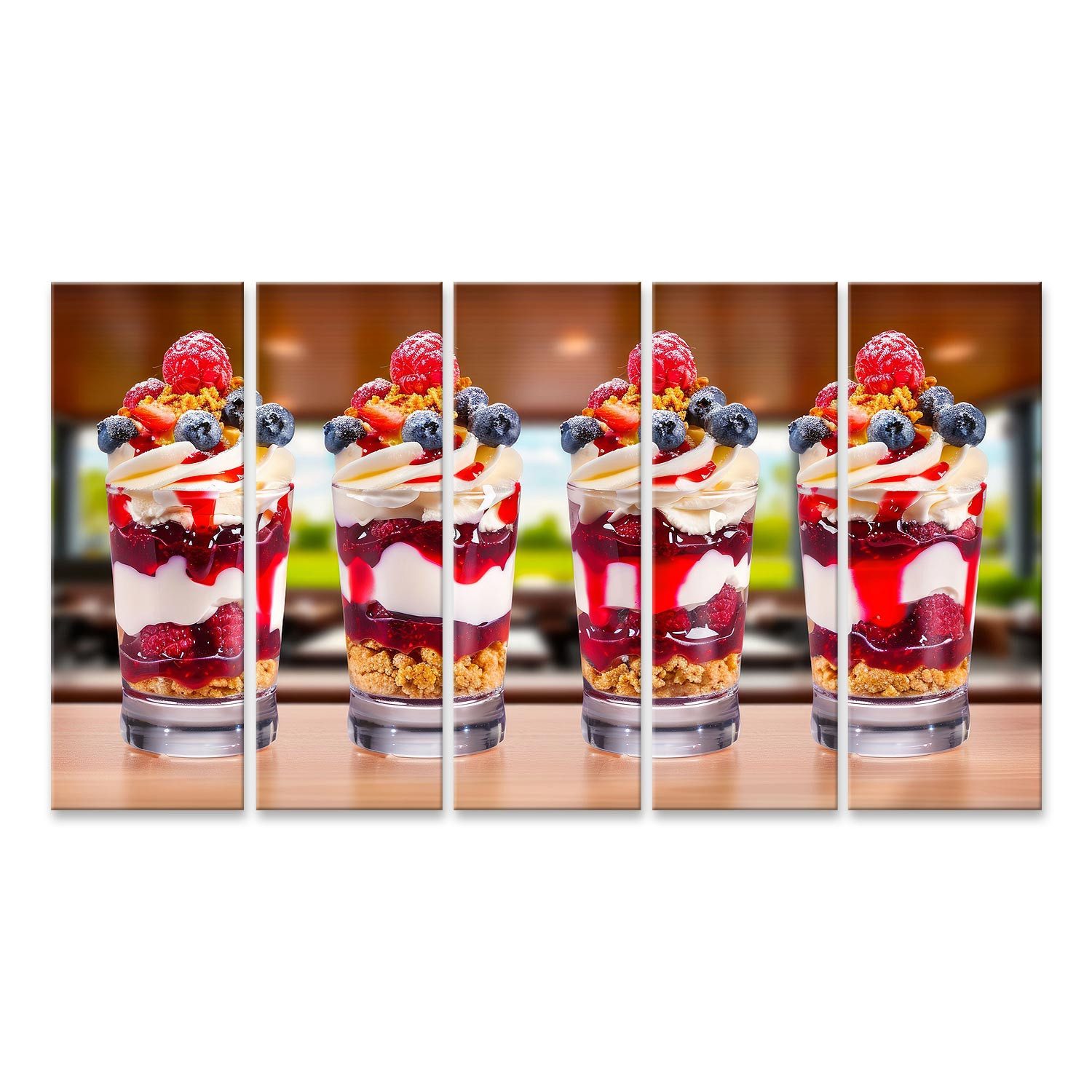 islandburner Leinwandbild, Beerenglasdesserts mit Sahne und Keksbrösel