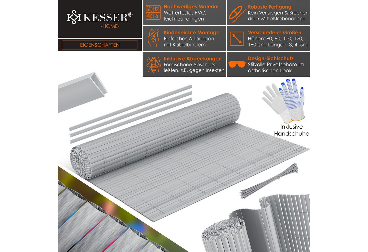 Thumbnail - KESSER Sichtschutzstreifen, PVC Sichtschutzmatte Balkonverkleidung Windschutz Sichtschutzzaun
