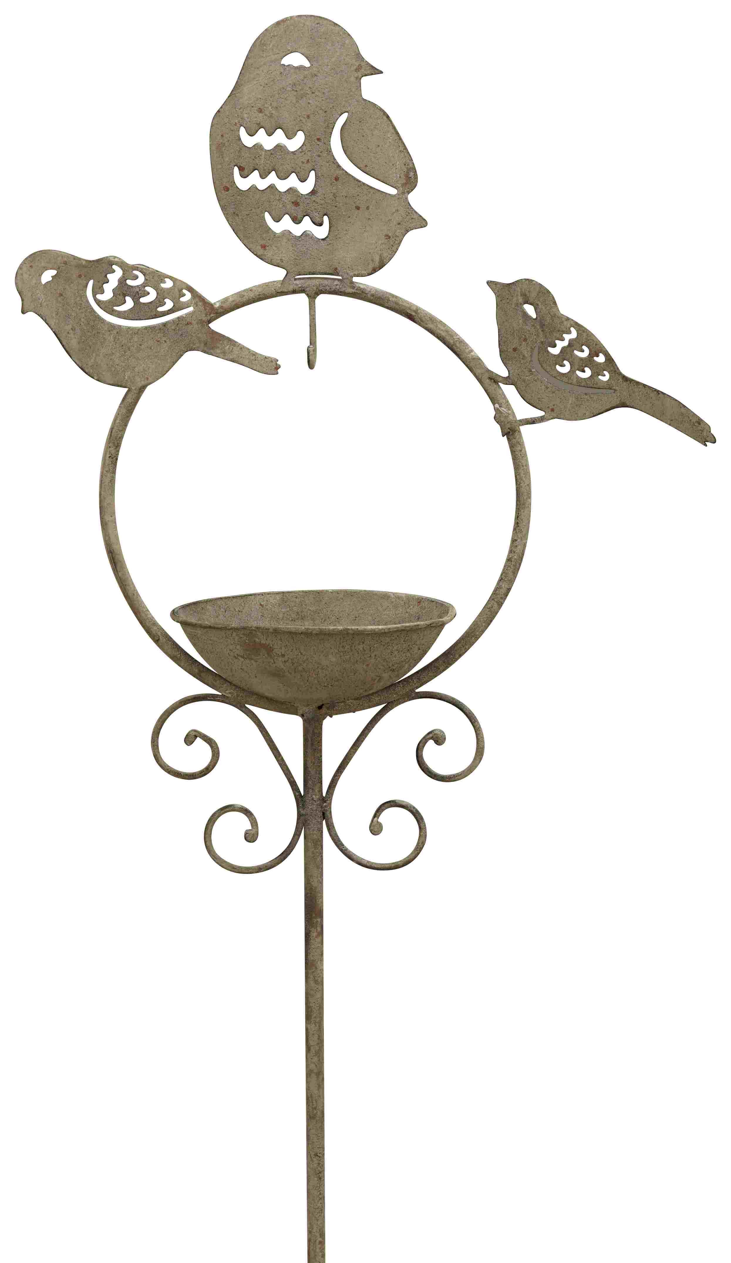 Vogeltränke Futterplatz Vogelbad Metall grau Stecker ArtFerro 37x14cm H128cm