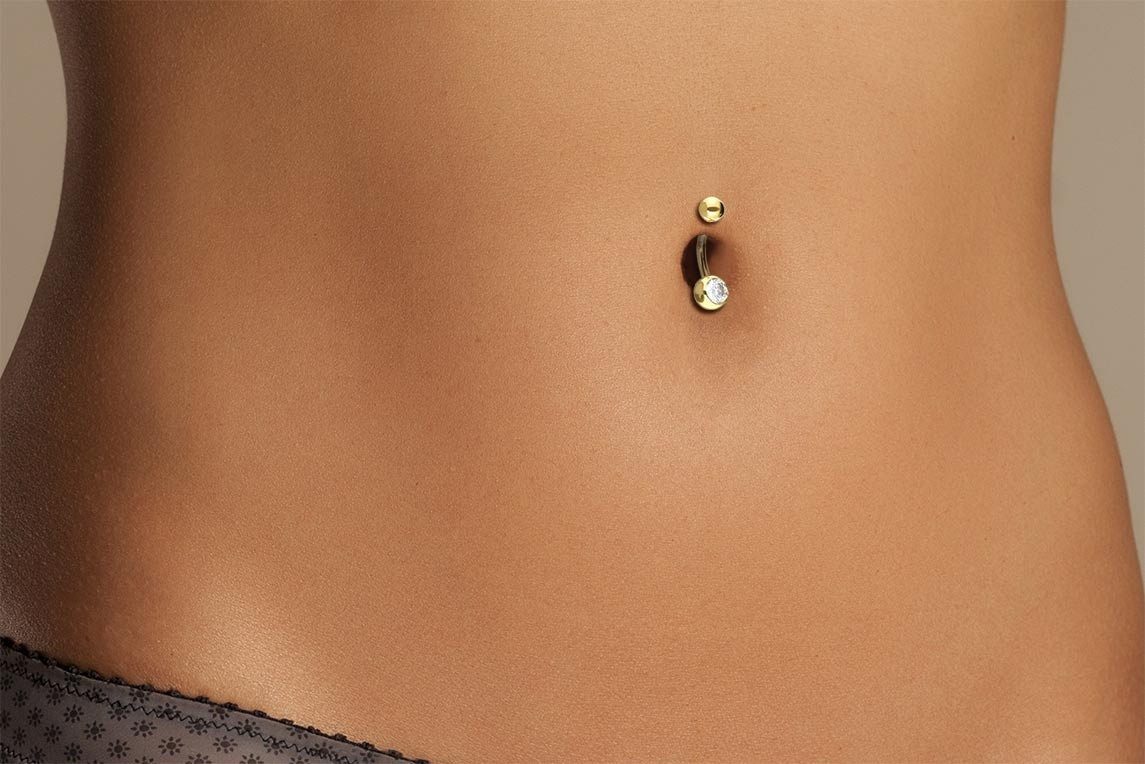 PIERCINGLINE Bauchnabelpiercing 14/18 Karat Gold Mini Bananabell MOISSANIT (Bananabells, 1-tlg)