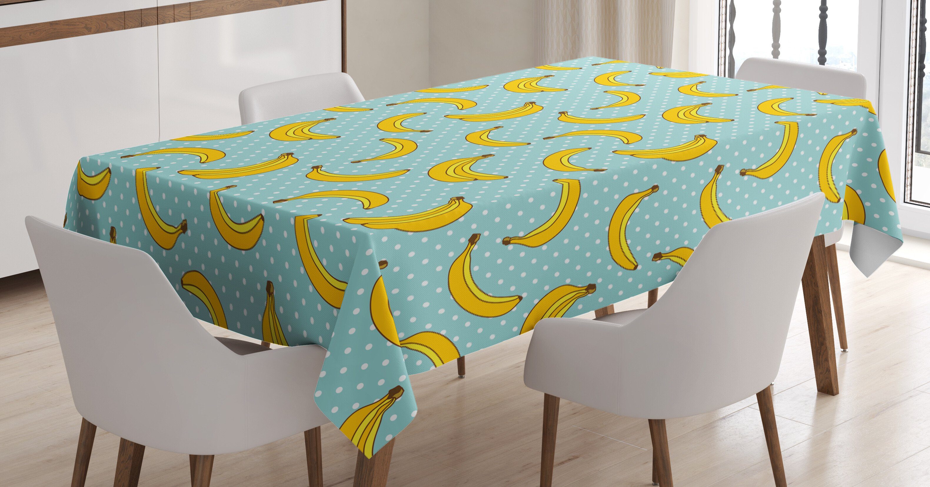 Abakuhaus Tischdecke Farbfest Waschbar Für den Außen Bereich geeignet Klare Farben, Gelb und Blau Banana Dots