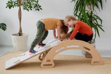 Rainbow Kids Wippe XL Holzspielzeug Montessori Wippe Kletterbogen 110 cm + Rutsche 2 in 1 (2-tlg) Made in Europe