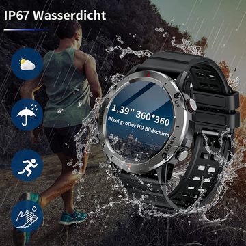HOUROC Smartwatch, Smartwatch Damen Herren Smartwatch (1.39" HD Fitnessuhr mit Anruffunktion Zoll) IP67 Wasserdicht Fitness Tracker mit Schrittzähler Pulsuhr Blutdruck Messgerät, Schlaf-Monitor, SpO2,100+ Sportmodi Outdoor Fitness Tracker,für Android iOS