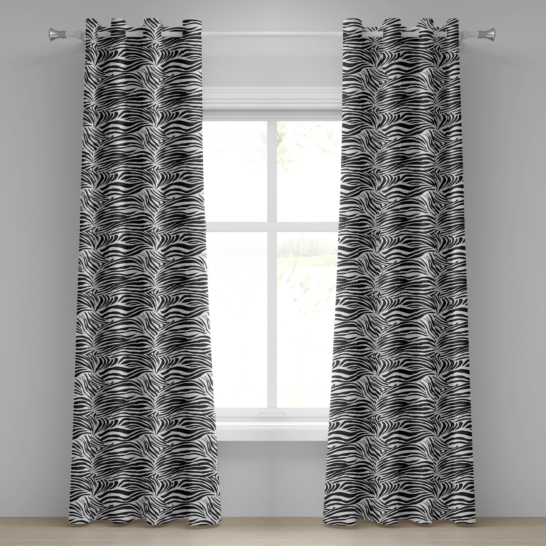 Gardine Dekorative 2-Panel-Fenstervorhänge für Schlafzimmer Wohnzimmer, Abakuhaus, Schwarz-Weiss Wilde Zebra-Linien