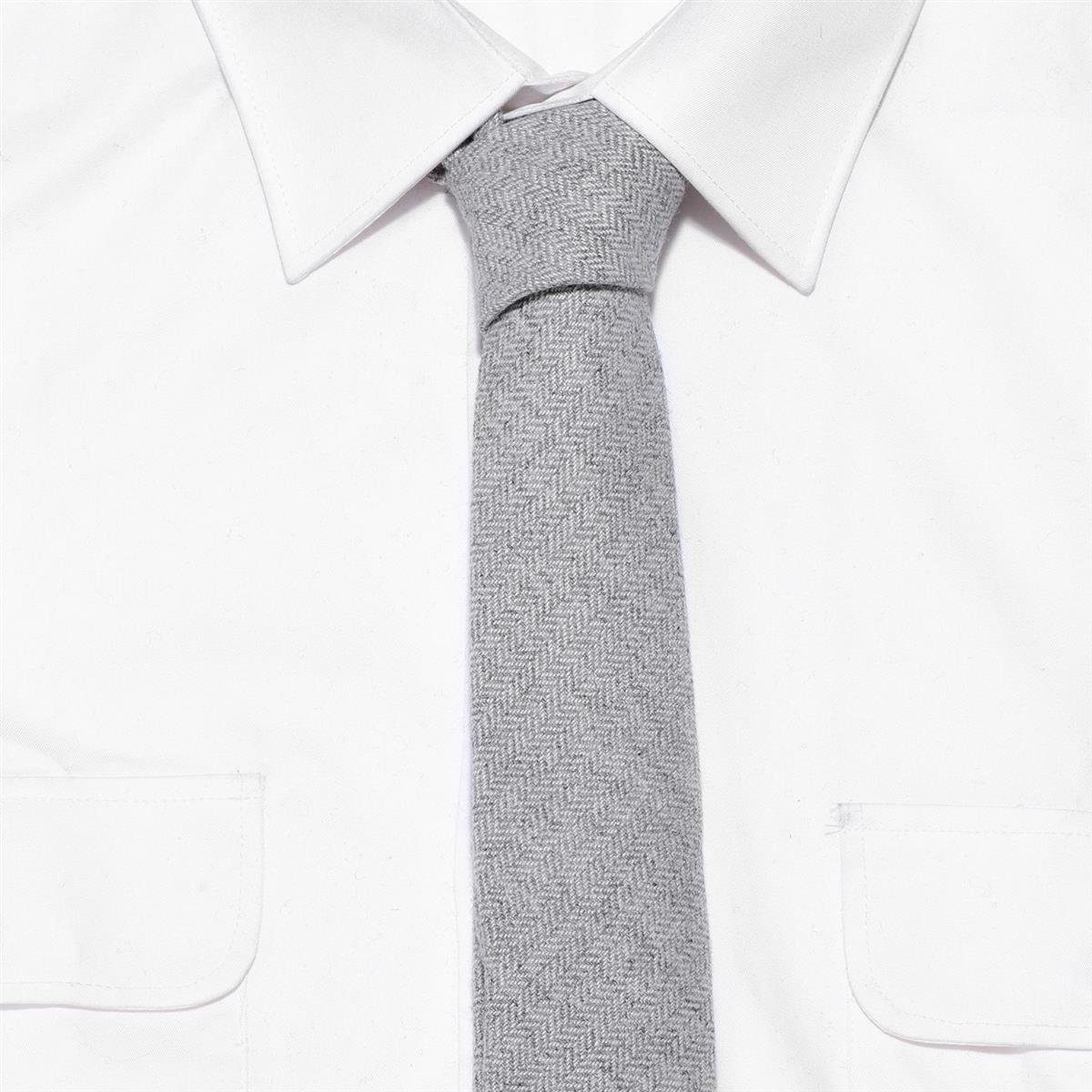 DonDon Krawatte Herren Krawatte 6 gepunkt Veranstaltungen festliche Büro Baumwolle, Muster, und cm 1x einfarbig grau-weiß verschiedene oder Fischgrätmuster für kariert Krawatte) (Packung, 1-St