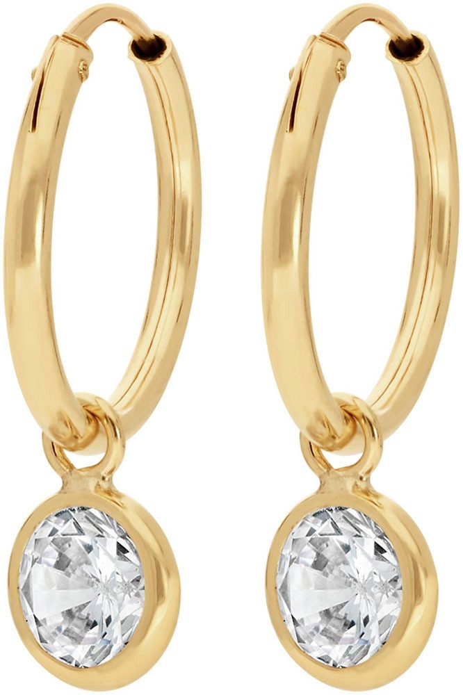 Firetti Paar Creolen Schmuck Geschenk Gold 375 Ohrschmuck Ohrringe Solitär, mit Zirkonia (synth) - Einhänger abnehmbar