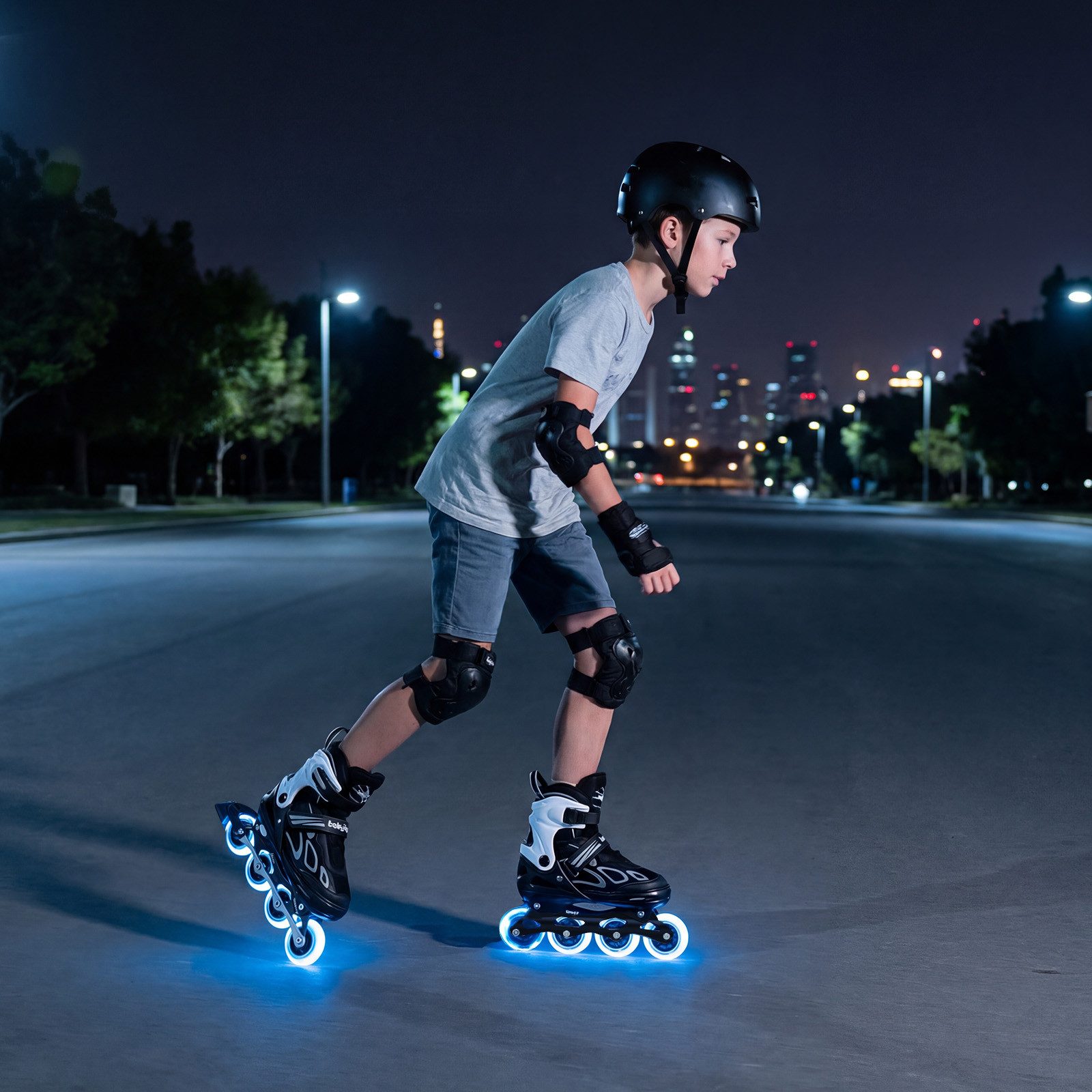 COSTWAY Rollschuhe, Einstellbare Inlineskates für Kinder, mit leuchtenden Rädern