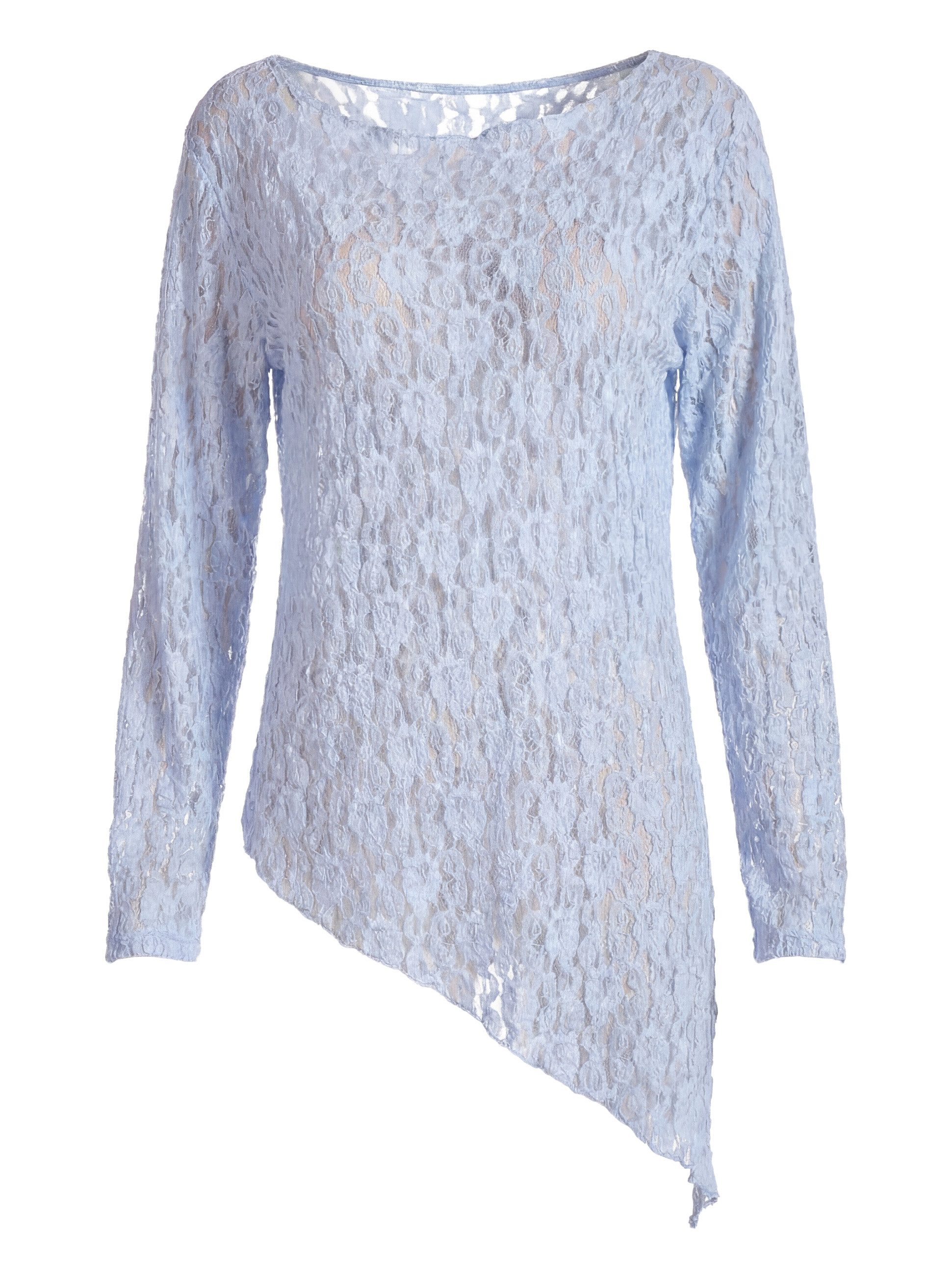PEKIVESSA Spitzenshirt Langarm-Shirt aus Tüllspitze asymetrischer Schnitt günstig online kaufen