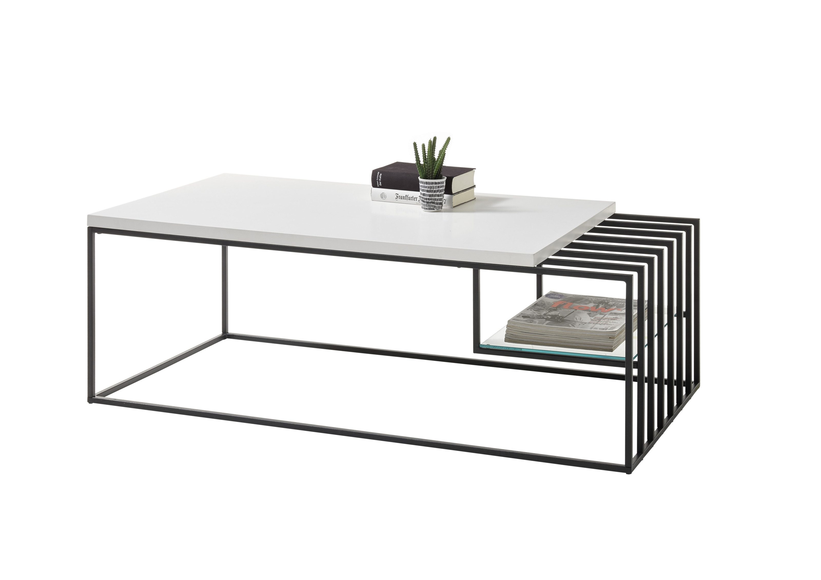 freiraum Couchtisch JUBA, in weiss, Holzwerkstoff / Metall/ Klarglas - 120x40x60 (BxHxT)