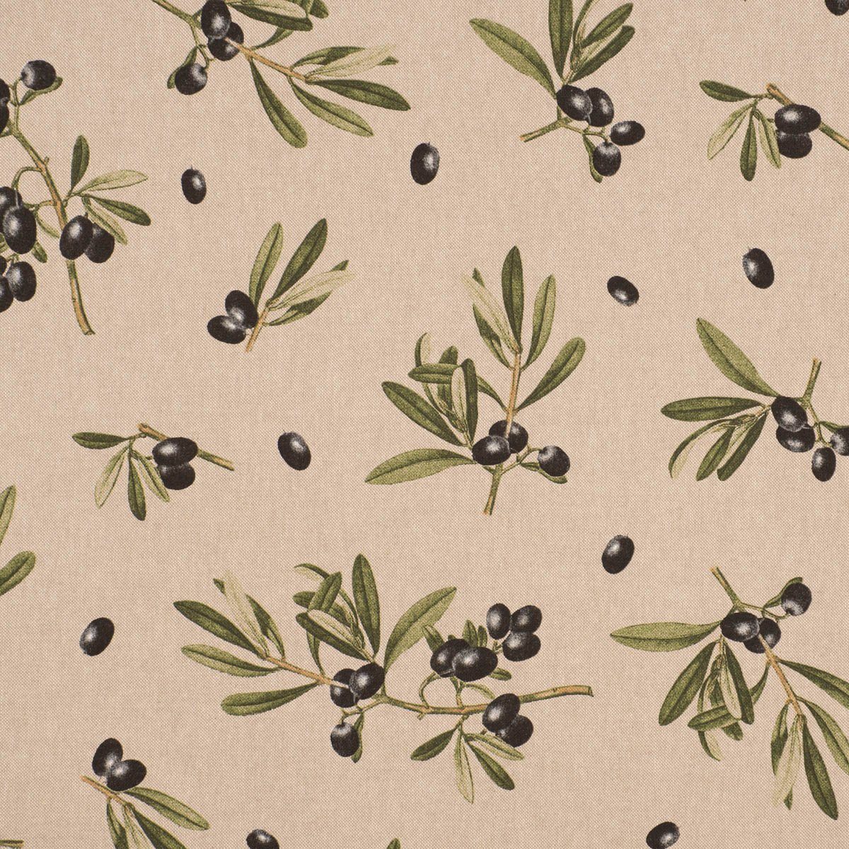 SCHÖNER LEBEN. Stoff Dekostoff Meterware Leinenlook Olive Branch natur grün 1,40m, pflegeleicht