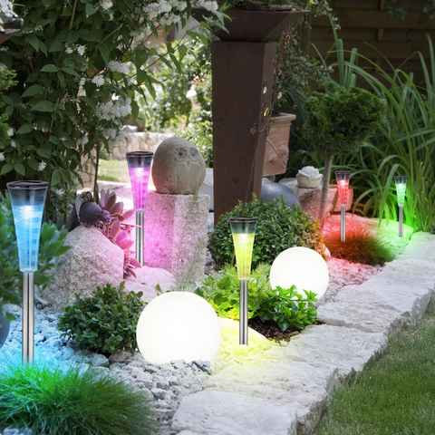 etc-shop LED Gartenleuchte, LED-Leuchtmittel fest verbaut, Gartendeko LED Kombi-Set Solarleuchten Wegleuchte RGB-Farbwechsler