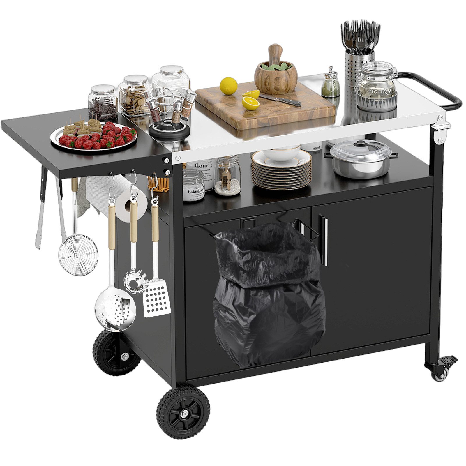 COSTWAY Grillablagetisch, Grillwagen mit klappbarem Seitentisch, bis 100 kg