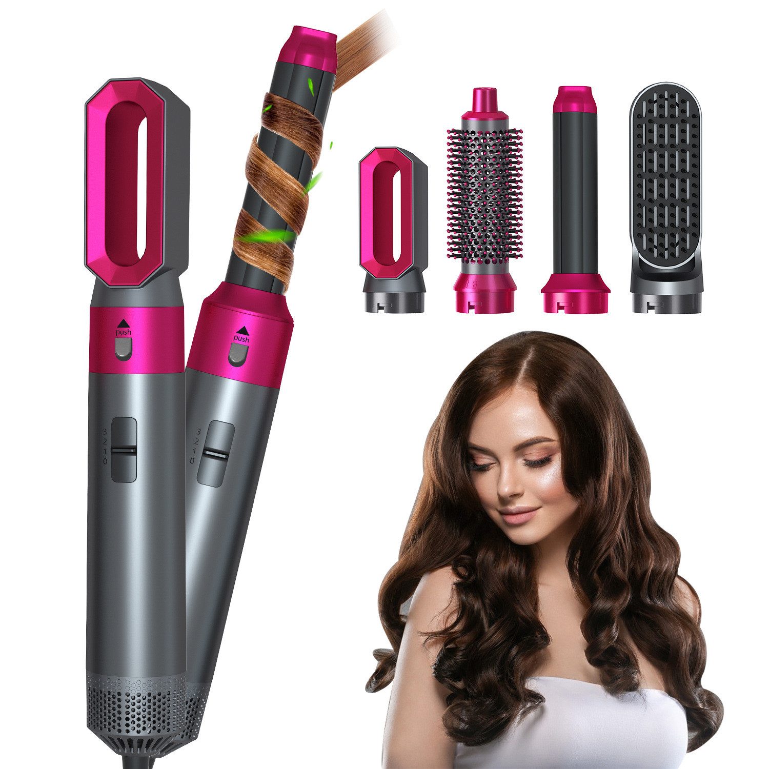 MOPUEA Glätt- und Lockenstab Warmluftbürste Multihaarstyler 5-in-1 Lockenstäbe Set Lockenwickler, Negativ Ionen Hairstyler für verschiedene Lockenstile