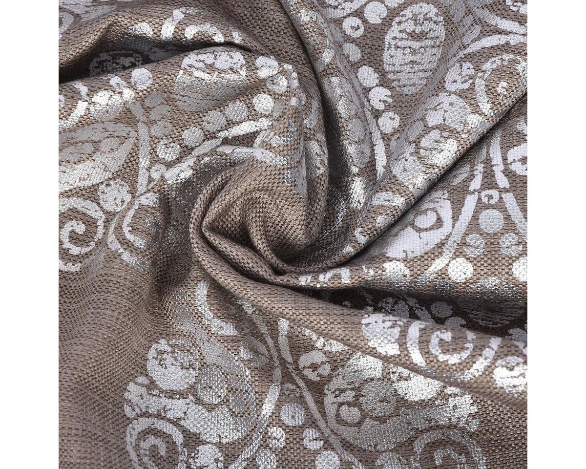 Thumbnail - Prestigious Textiles Stoff Dekostoff Leinenstruktur Ornament taupe silber, mit Metallic-Effekt