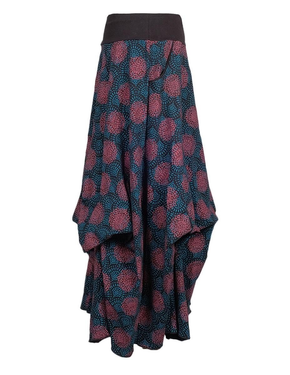 Vishes Maxirock Langer Damen Ballon-Rock Pump-Rock Baumwolle Blüten-Muster Retro Style, Sweat-Rock