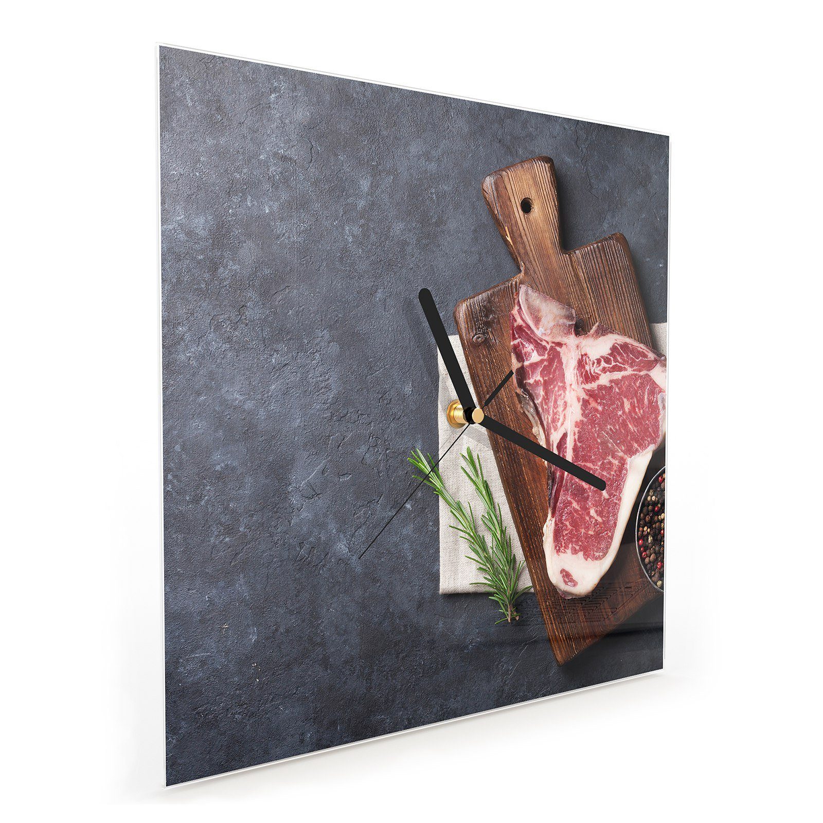 x T-Bone Wanduhr Wanduhr 30 Steak Glasuhr 30 mit Primedeco Rohes Größe Motiv cm Wandkunst