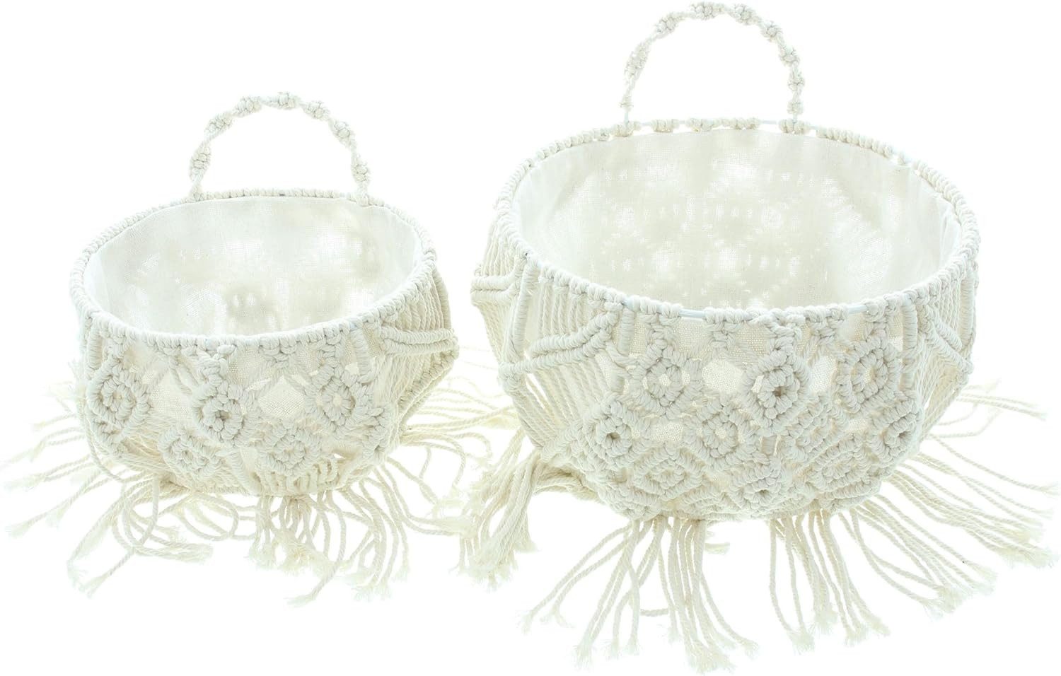 Dekoleidenschaft Pflanzschale Wandkorb "Makramee" aus Baumwolle & Canvas, beige, Aufbewahrungskorb (2 St., im Set), Wandpflanzer, Hängekorb im Boho Chic, Pflanzkorb, Wandpflanztopf