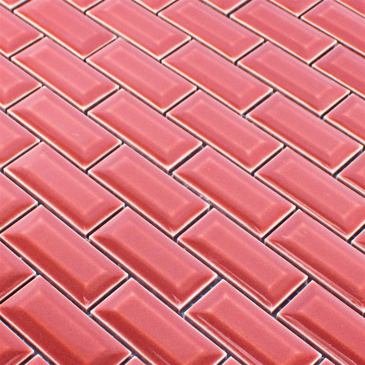 Mosafil Mosaikfliesen Keramikmosaik Fliesen Organica Metro, Keramik 30.000x30.000, rot, Facette - Verlegefertig auf ein Netz geklebt - Frostsicher -