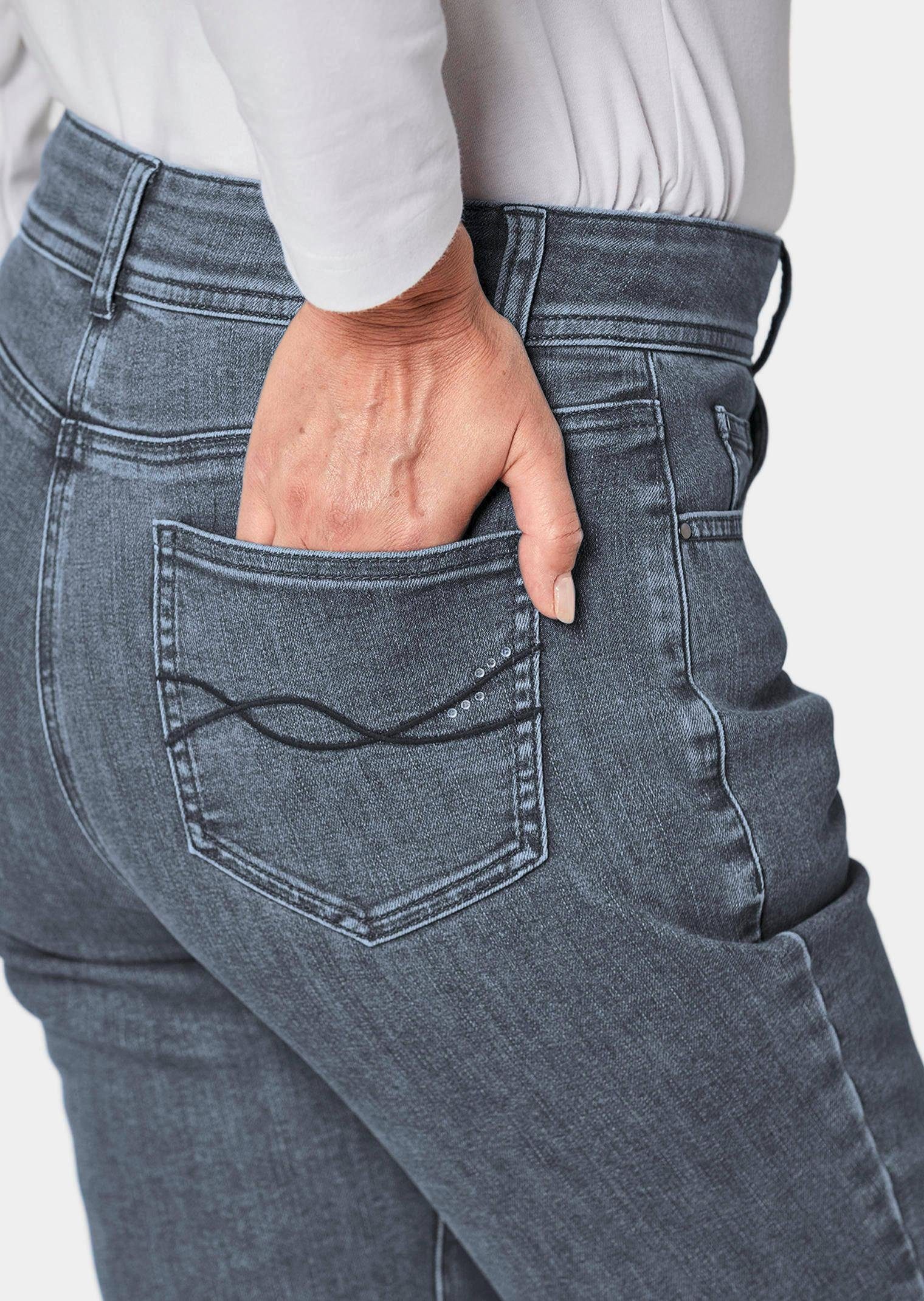 Hose Kurzgröße: grau Superbequeme Bauchweg-Effekt GOLDNER Jeans mit Bequeme