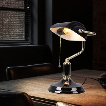 Globo Schreibtischlampe, Leuchtmittel nicht inklusive, Schreibtischlampe Bankerlampe Tischleuchte anthrazit gold H 34 cm