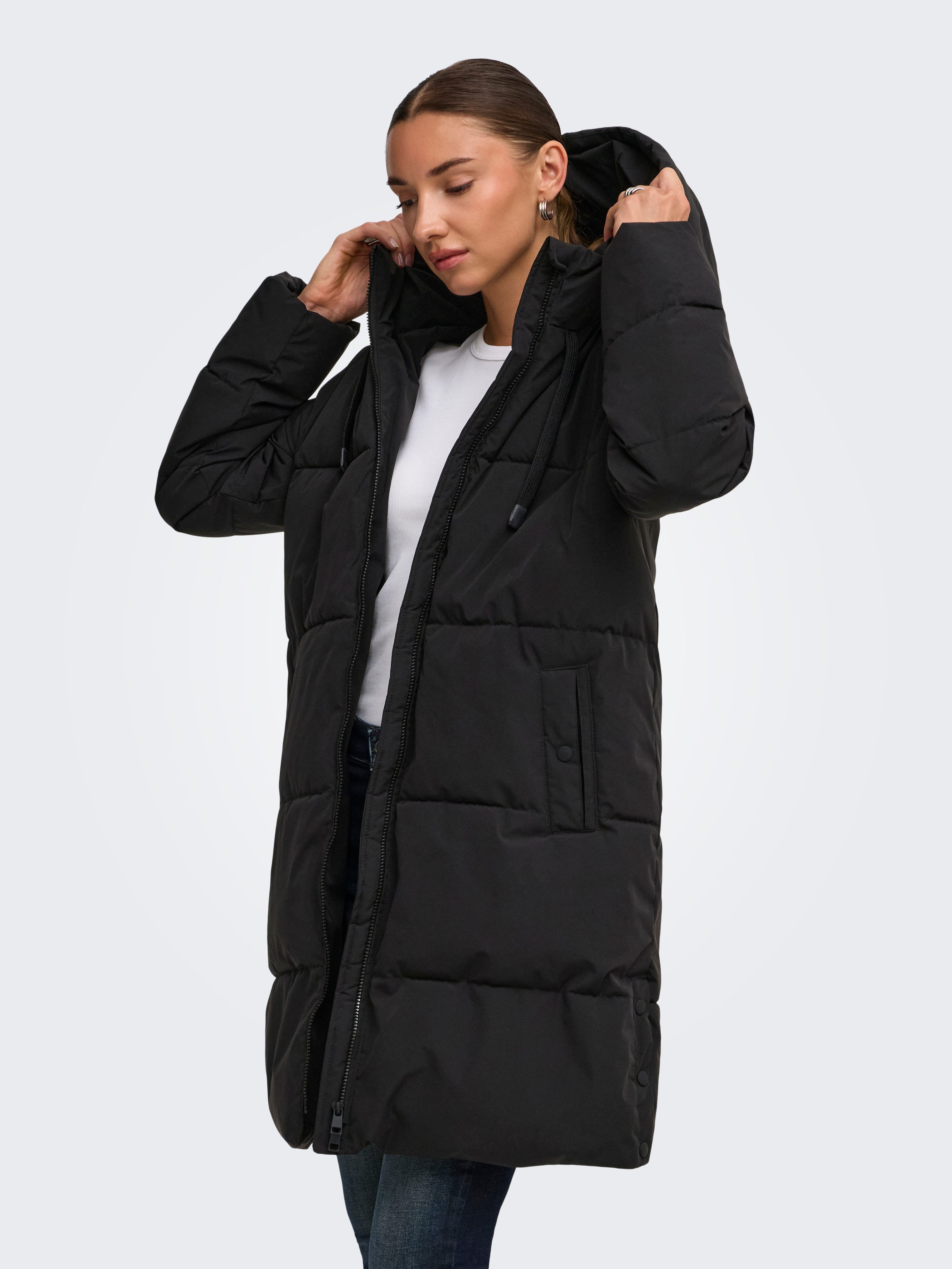 JDY Steppmantel JDYBLAIR LONG HOOD PUFFER OTW SIJ Kunstfaser, Kapuze mit Kordelzug