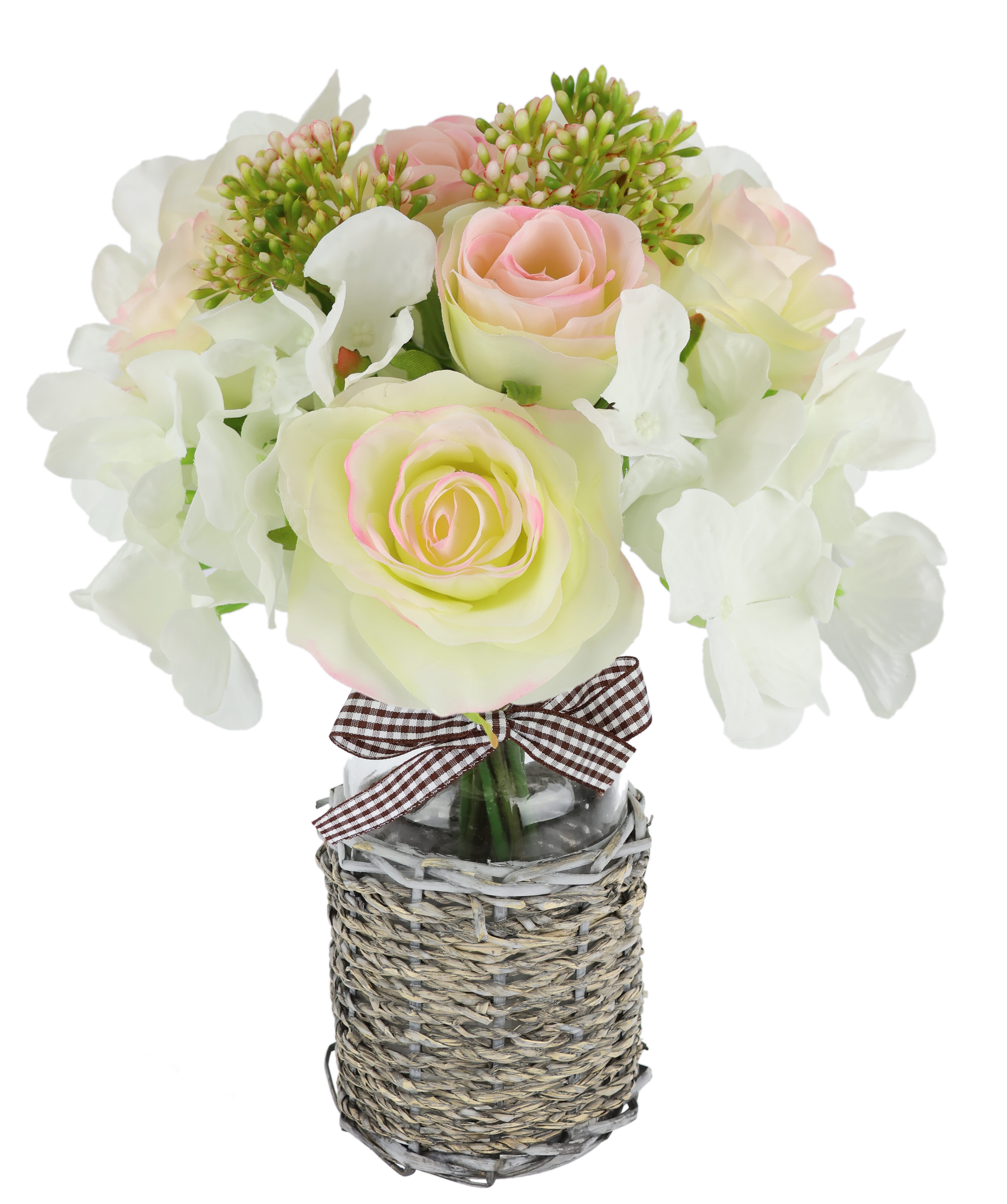 Kunstblume Bouquet Rosen Hortensie in Vase