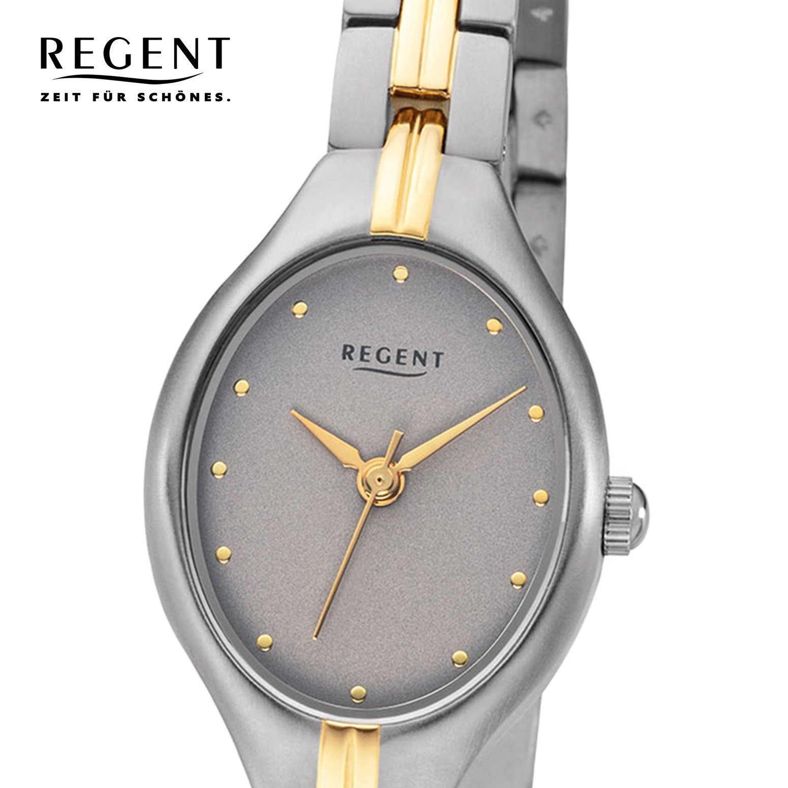 Regent Quarzuhr Regent Uhr Metall Armbanduhr F-1164 Damen oval, mittel Damen Quarz, Metallarmband (ca. 35mm)