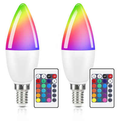 Nettlife LED-Leuchtmittel 4W RGB LED Smart Farbwechsel Birne Dimmbar mit Fernbedienung 2/4/6er, E14, 2 St., Warmweiß, Coloured Bulb 16 Colours 4 Dynamic Modes Enegiesparende