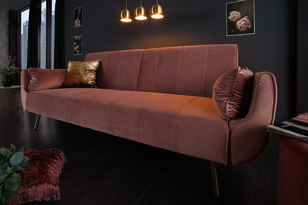 riess-ambiente Schlafsofa DIVANI 220cm altrosa/gold - Samt, Pappelholz, inkl. Kissen, Retro, Einzelartikel 1 Teile, 3-Sitzer mit Bettfunktion - ideal für Wohn-  – Bild 2 von 5