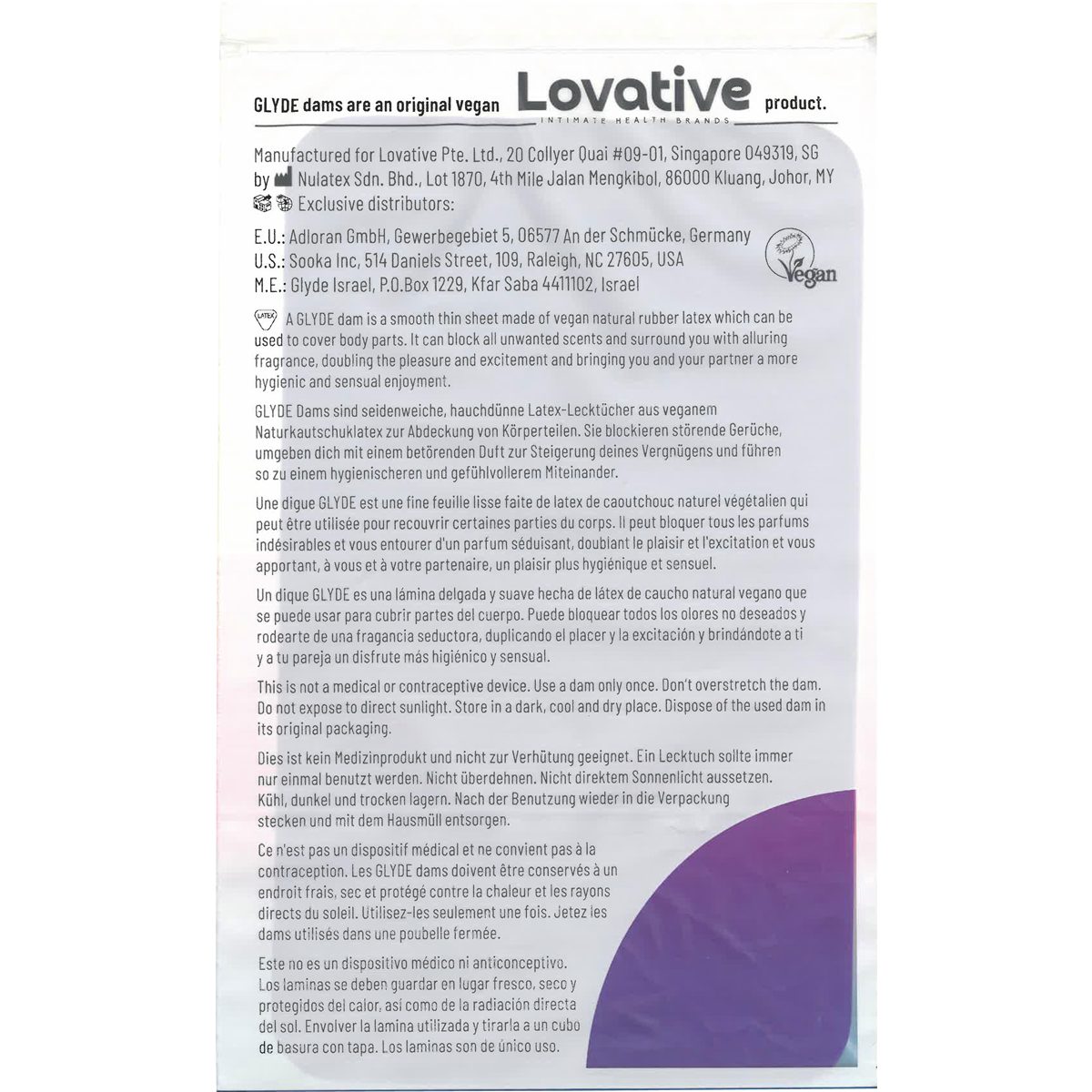 Glyde Kondome Glyde Oral Dental Dams 100 farbige Latex-Schutz- Lecktücher mit Duft Variante: Purple/Wildberry, 100 St., seidenweiche Latex-Tücher für Oralverkehr, Lila gefärbt - Lecktücher mit Waldfrucht-Duft