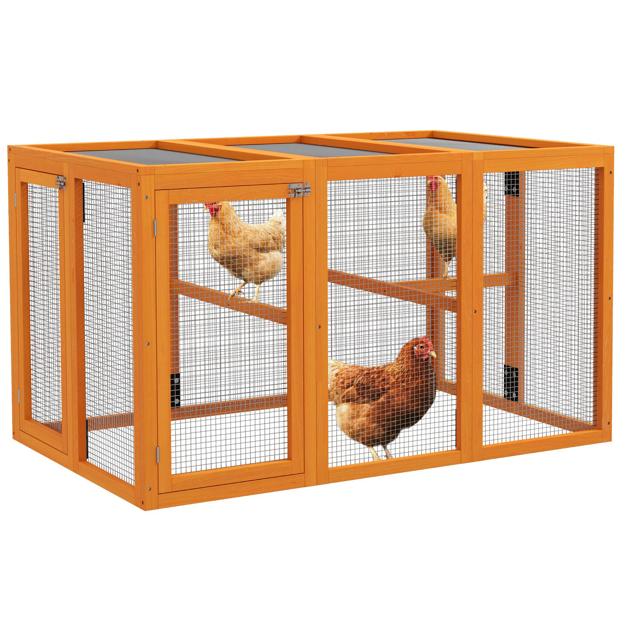 PawHut Hühnerstall mit Holzsitzstangen, erweiterbares Design, für 1-3 Hühner, Orange