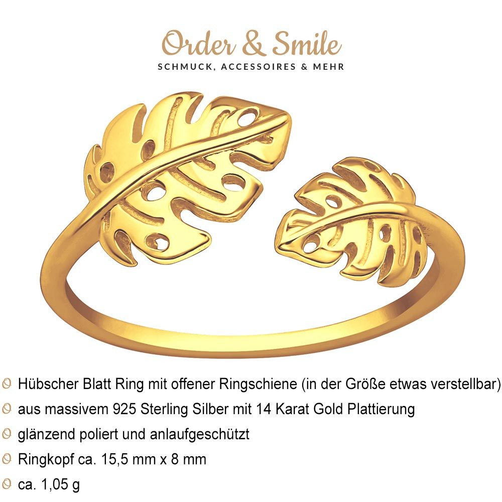 Order & Smile Schmuck Fingerring Ring Blatt gold: 925 Silber Ring offen günstig online kaufen