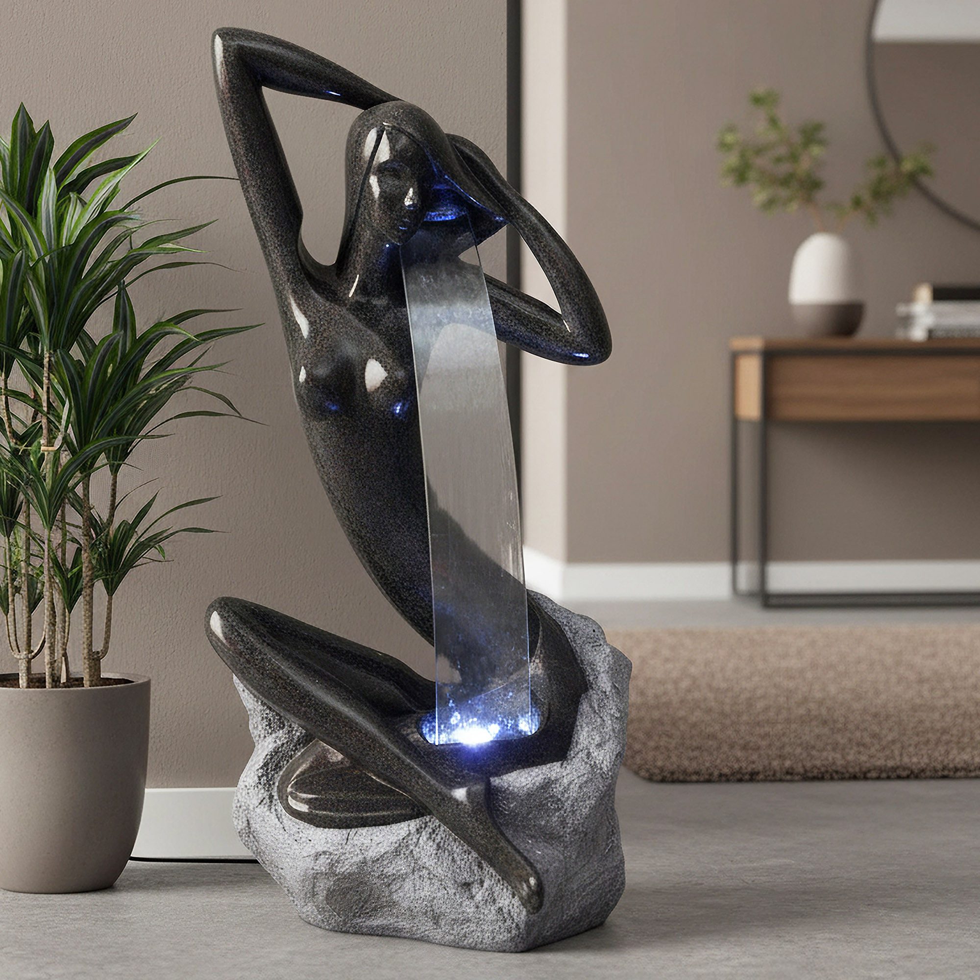 Arnusa Фонтан комнаты LED Design Springbrunnen mit LED Beleuchtung Granit-Optik Skulptur, 52 cm Breite, (101 cm), Gartendekoration Gartenfigur großes Wasserspiel