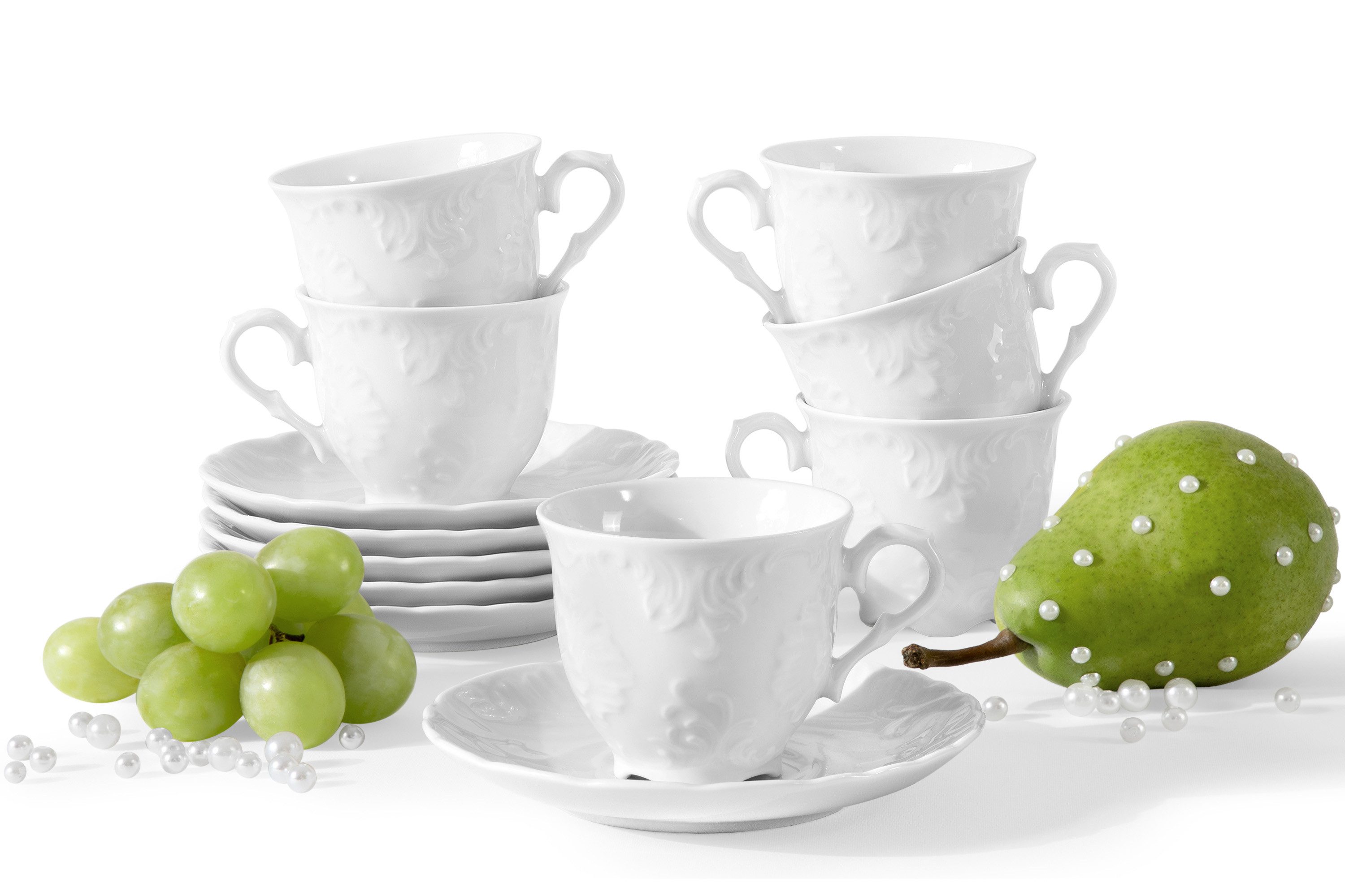 KONSIMO® Kaffeeservice CMIELOW ROCOCO Kaffeetassen-Set (100 ml), Premium-Porzellan (12-tlg), 6 Personen, Porzellan, elegante Dekorationen, zeitloses Design