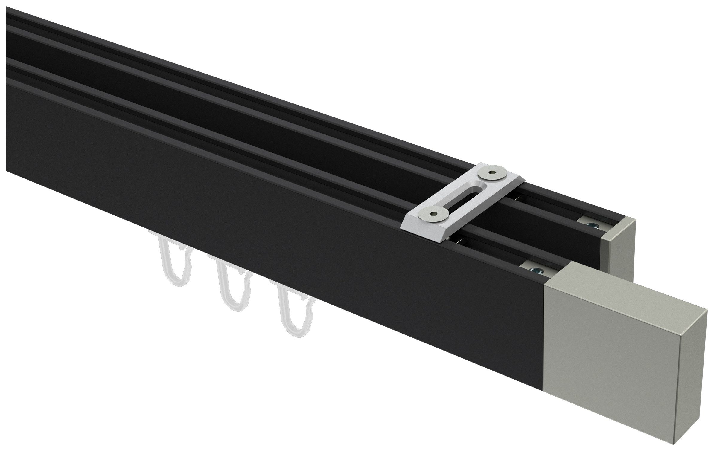 INTERDECO Innenlaufschiene Smartline Lox, 2-läufig, Fixmaß, kürzbar, Deckenmontage, Aluminium, Schwarz / Edelstahl-Optik / Bicolor, 14x35
